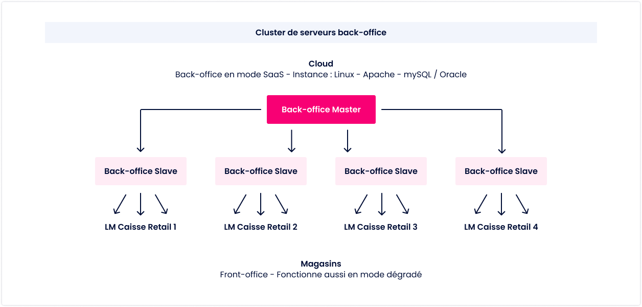 schéma cluster logiciel de caisse pour grands magasins