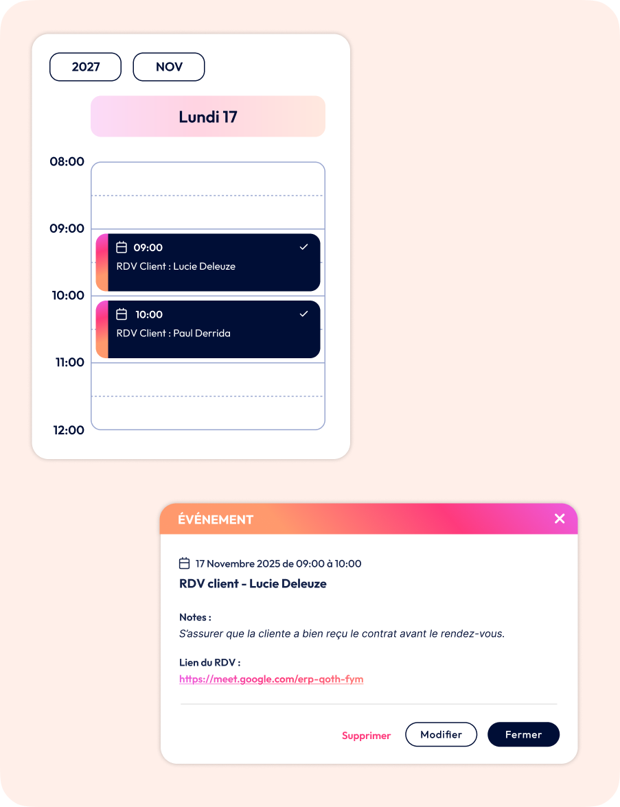 Fonctionnalités module Planification de RDV