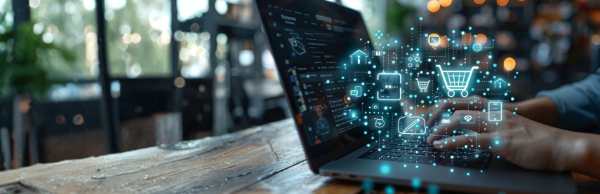 Homme sur son ordinateur travaillant à la structuration des données produit de son site e-commerce